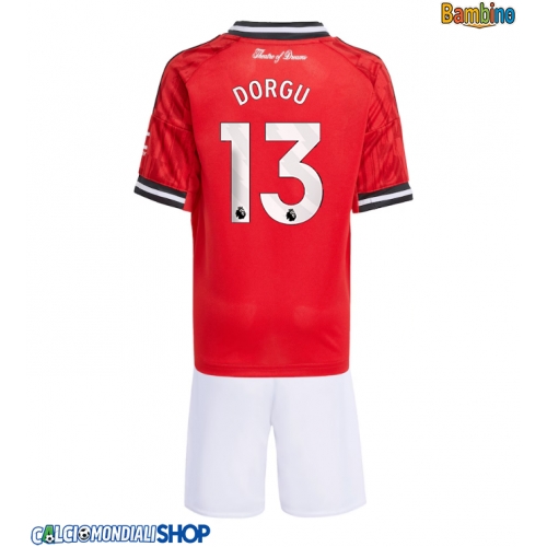 Maglie da calcio Manchester United Patrick Dorgu #13 Prima Maglia Bambino 2025-26 Manica Corta + Pantaloni corti)